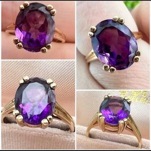 Solid 10k Yellow Gold Genuine Amethyst 3.5ct Ring